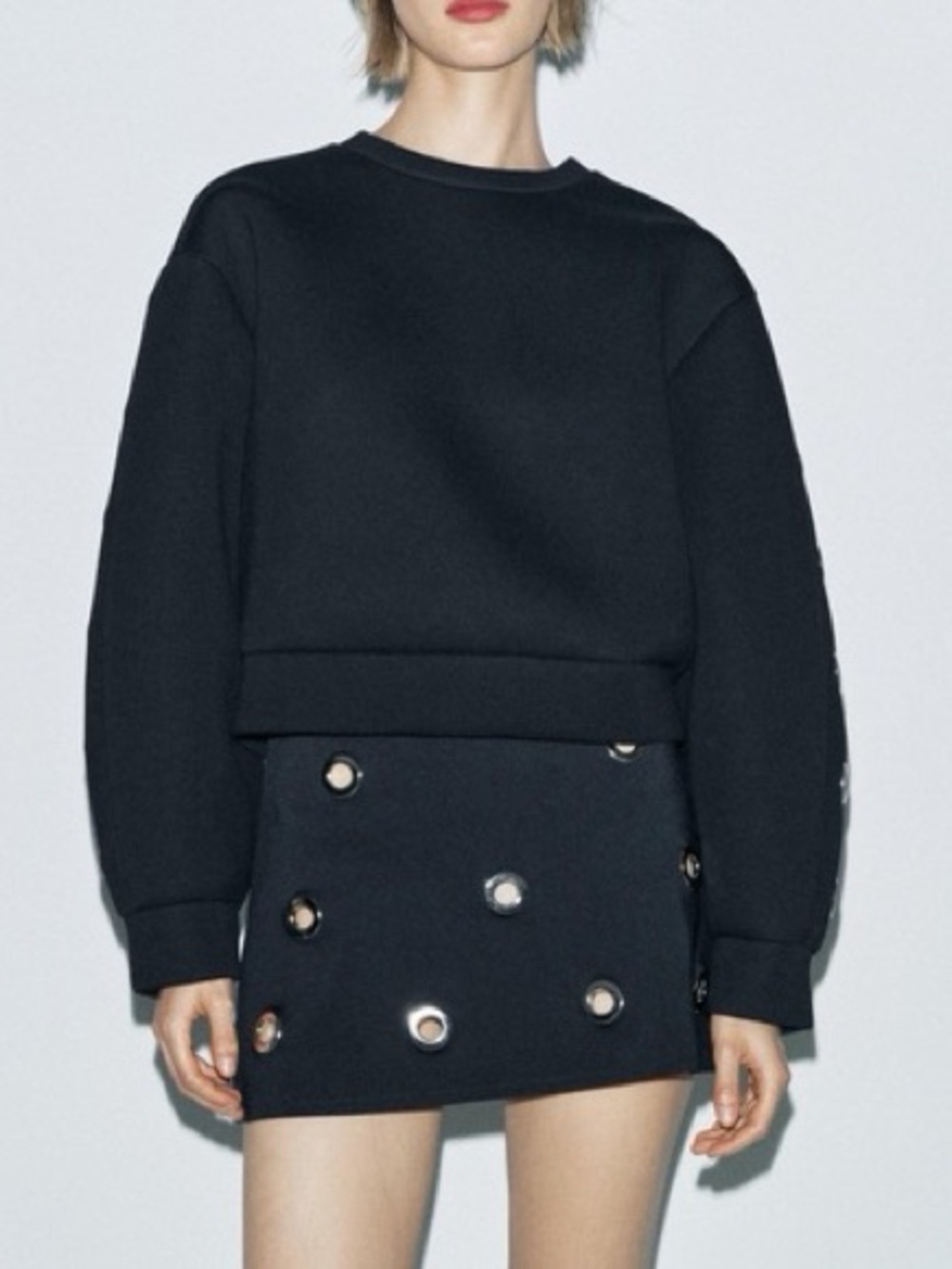 Zara Black Mini Skirt with Metallic Eyelet Detail